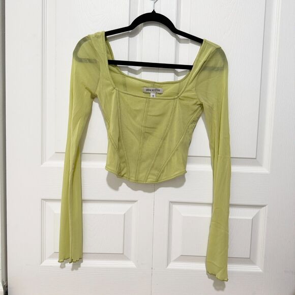 Women Urban Outfitters Persephone Mesh Corset Top in Green Lime Size Medium - Picture 2 of 8